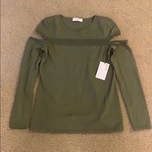 Bailey 44 Cold Shoulder green long sleeve t-shirt. Size large new with tags.